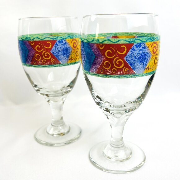 Sango Stemmed Goblets Potpourri by Sue Zipkin Set of TWO Glassware 14 oz. - Picture 6 of 7
